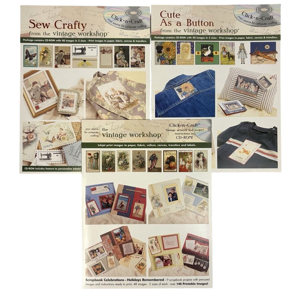 The Vintage Workshop Lot Click N Craft 136 Images CD-ROM Sewing Scrapbook